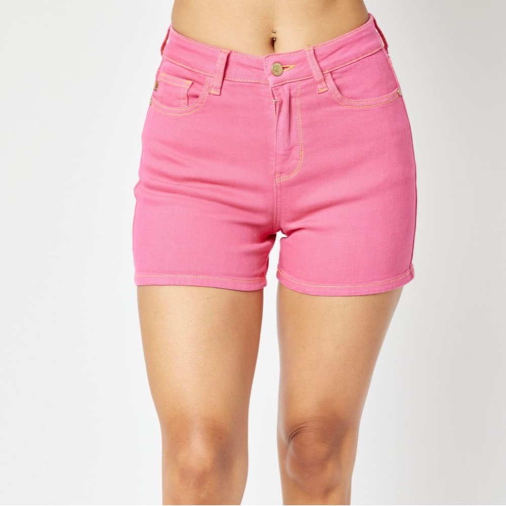 NWT Judy Blue 150266 pink pocket embroidery shorts high waist 4”